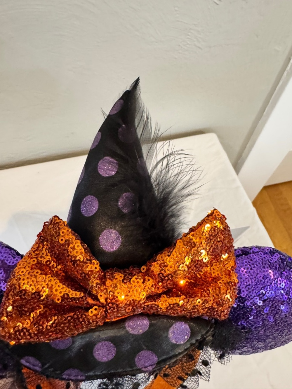 NWT Disney Parks Halloween Minnie Mouse Sequined Witch Ears Headband - Picture 2 of 6